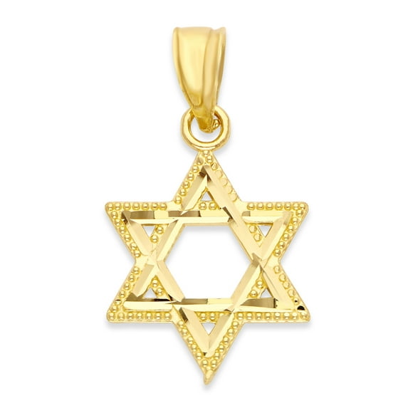 2D and High Polish Pendant FB Jewels 14K Yellow Gold Jewish Star Of David with Chai Long Life 